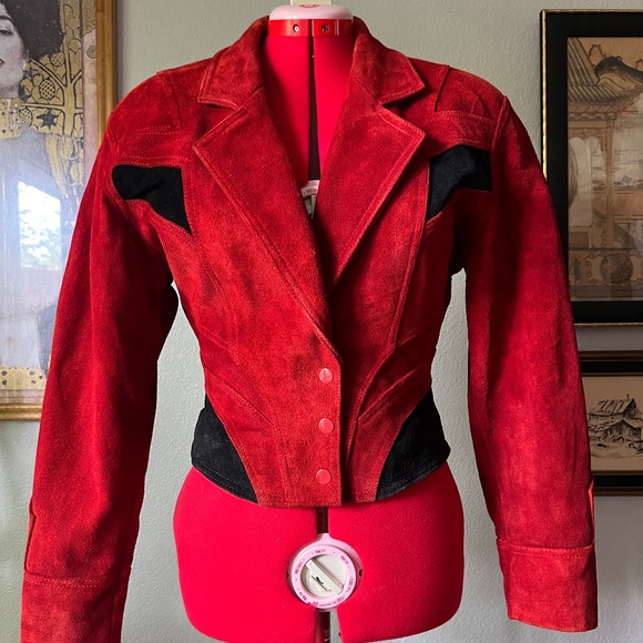CHIA Jackets & Blazers - RARE & RESTORED 80s Chia Red and Black Cropped Thriller Suede Jacket